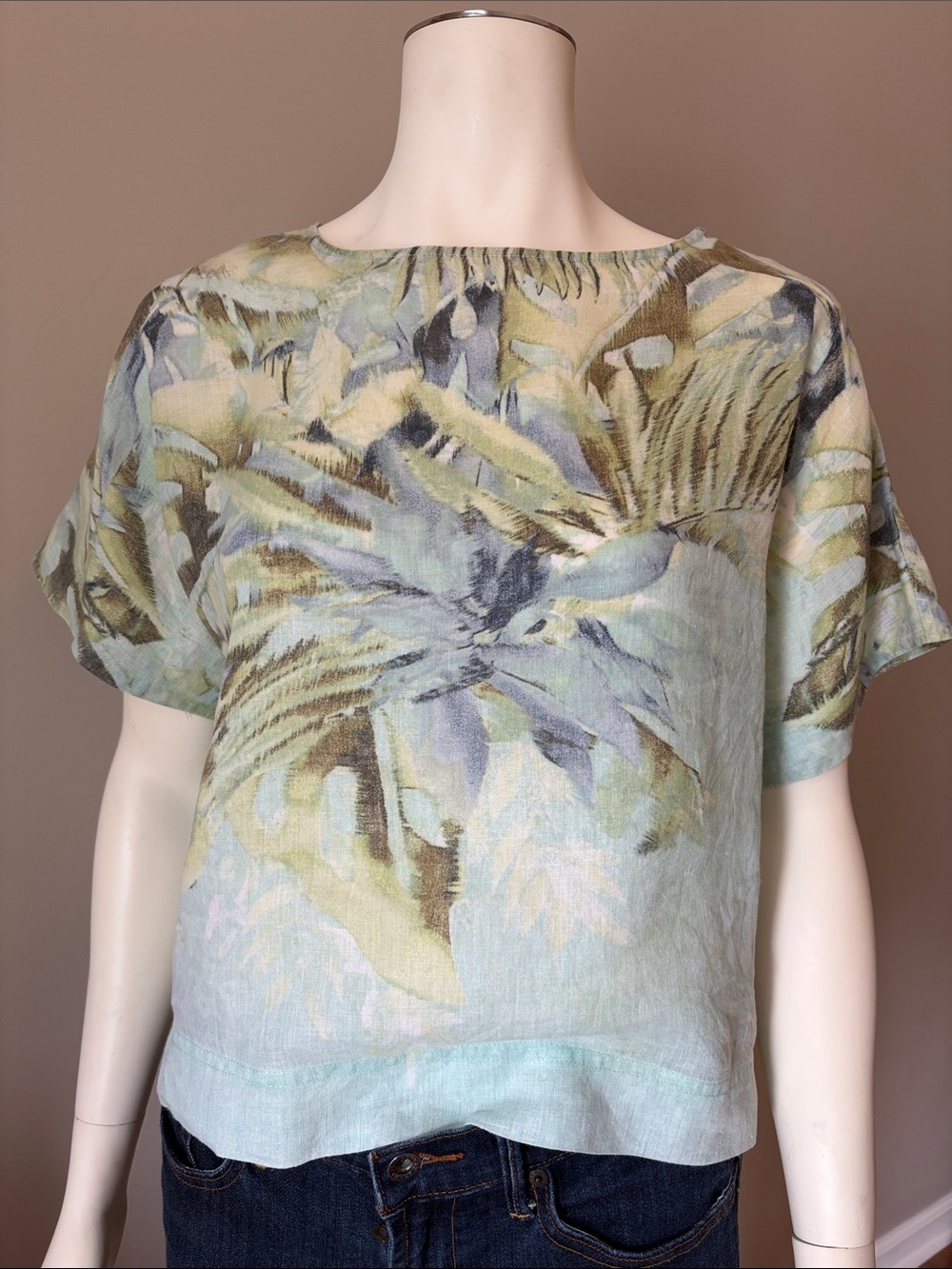 Linen Loose Fit Water Color Floral Print Top